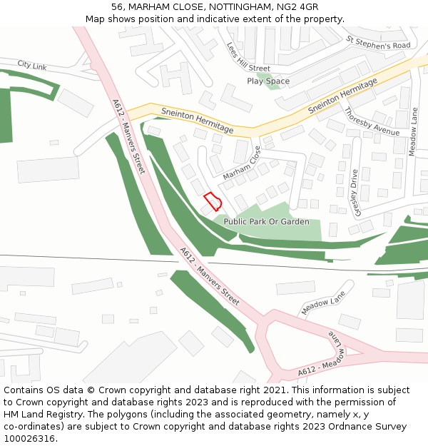 56, MARHAM CLOSE, NOTTINGHAM, NG2 4GR: Location map and indicative extent of plot