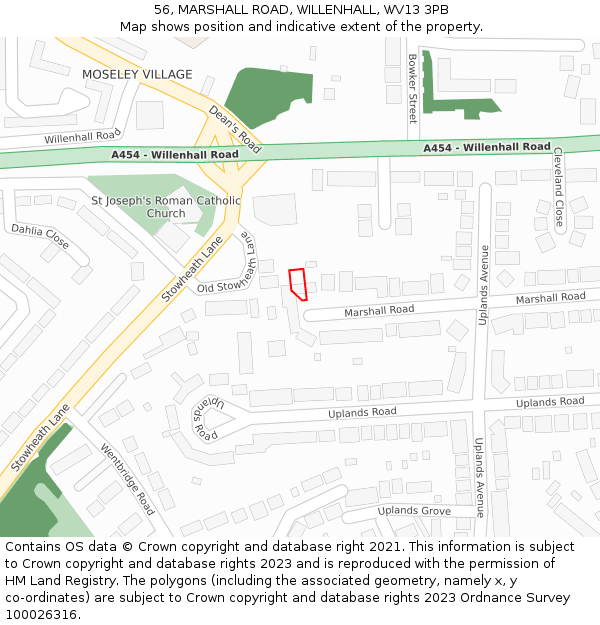 56, MARSHALL ROAD, WILLENHALL, WV13 3PB: Location map and indicative extent of plot