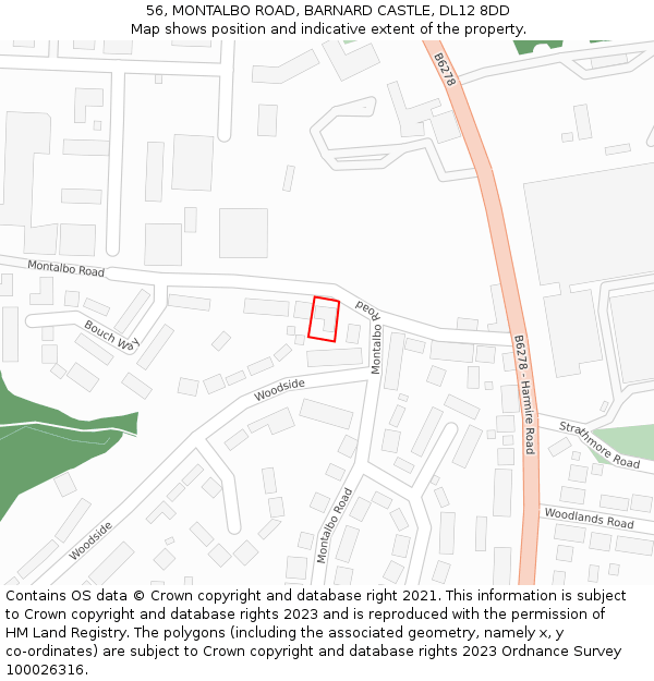 56, MONTALBO ROAD, BARNARD CASTLE, DL12 8DD: Location map and indicative extent of plot