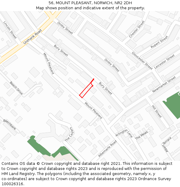 56, MOUNT PLEASANT, NORWICH, NR2 2DH: Location map and indicative extent of plot