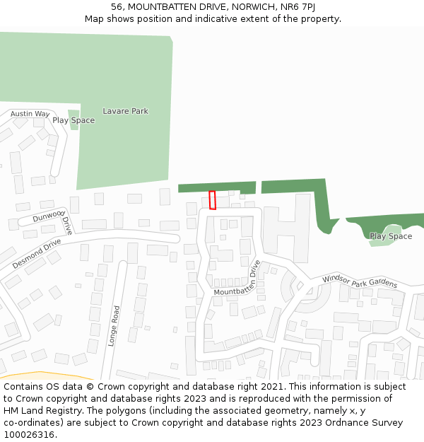 56, MOUNTBATTEN DRIVE, NORWICH, NR6 7PJ: Location map and indicative extent of plot