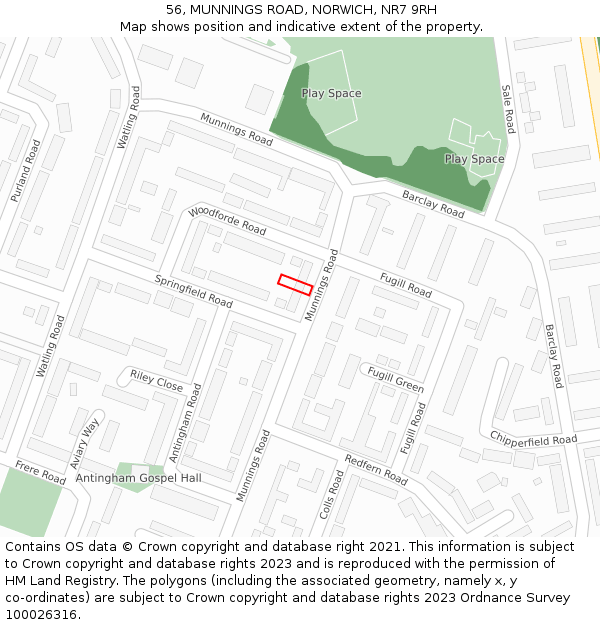 56, MUNNINGS ROAD, NORWICH, NR7 9RH: Location map and indicative extent of plot