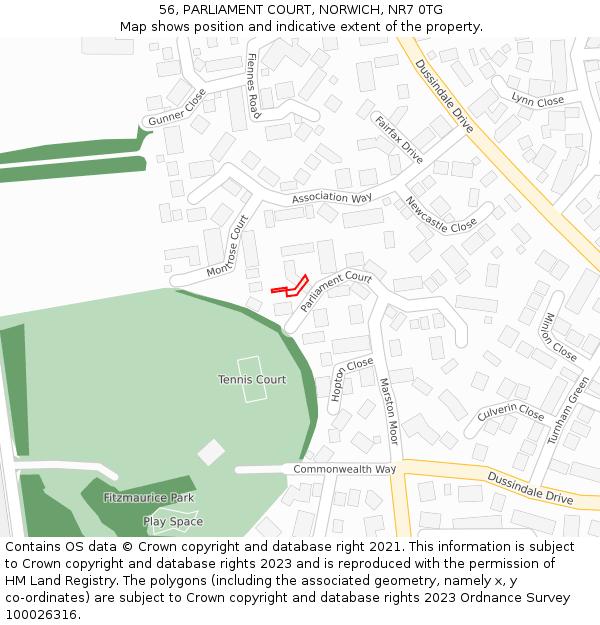 56, PARLIAMENT COURT, NORWICH, NR7 0TG: Location map and indicative extent of plot