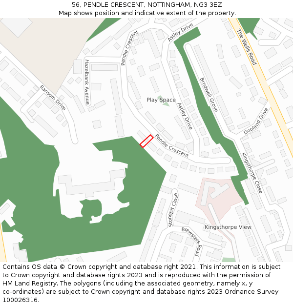 56, PENDLE CRESCENT, NOTTINGHAM, NG3 3EZ: Location map and indicative extent of plot