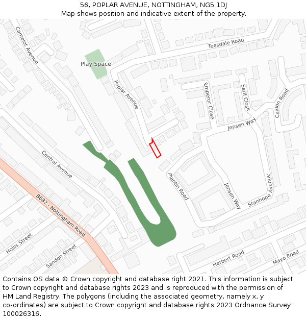 56, POPLAR AVENUE, NOTTINGHAM, NG5 1DJ: Location map and indicative extent of plot