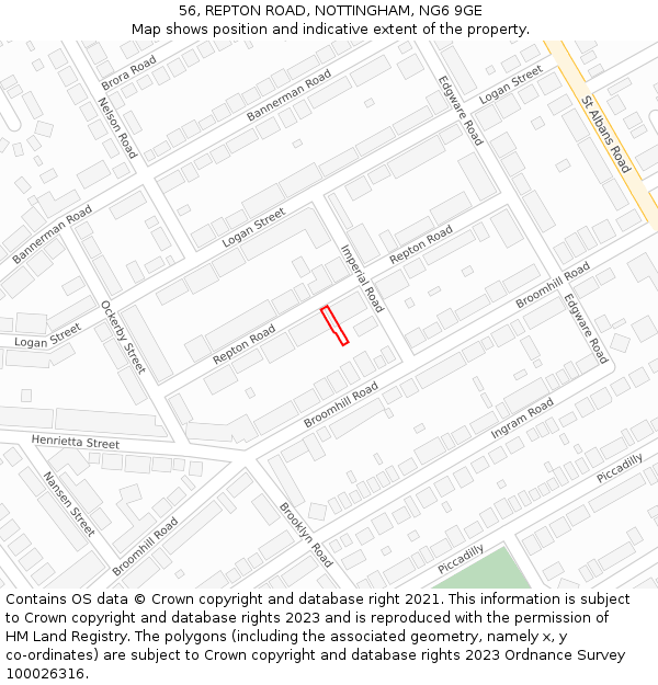 56, REPTON ROAD, NOTTINGHAM, NG6 9GE: Location map and indicative extent of plot