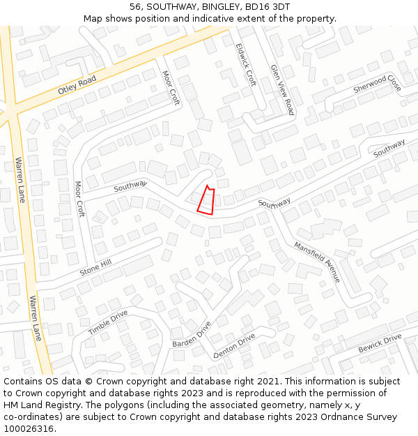 56, SOUTHWAY, BINGLEY, BD16 3DT: Location map and indicative extent of plot