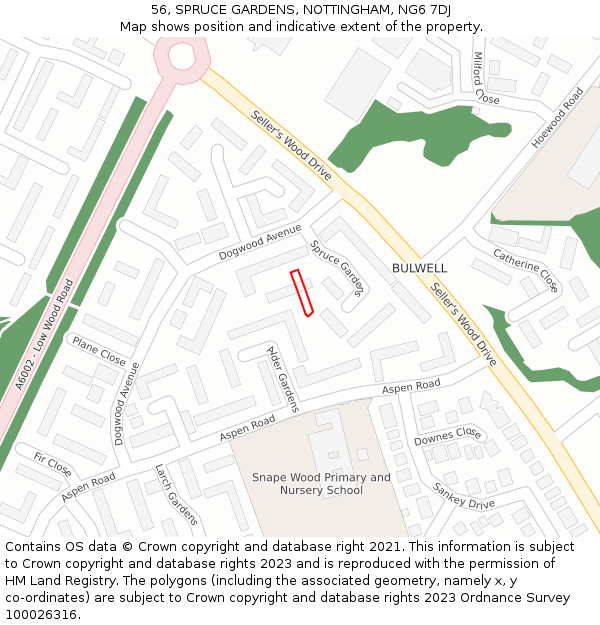 56, SPRUCE GARDENS, NOTTINGHAM, NG6 7DJ: Location map and indicative extent of plot