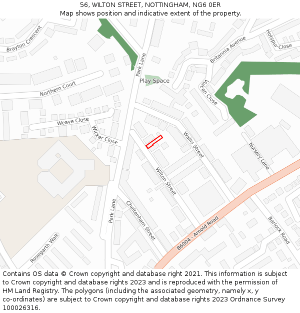 56, WILTON STREET, NOTTINGHAM, NG6 0ER: Location map and indicative extent of plot