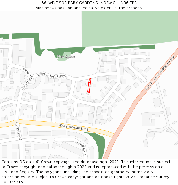 56, WINDSOR PARK GARDENS, NORWICH, NR6 7PR: Location map and indicative extent of plot
