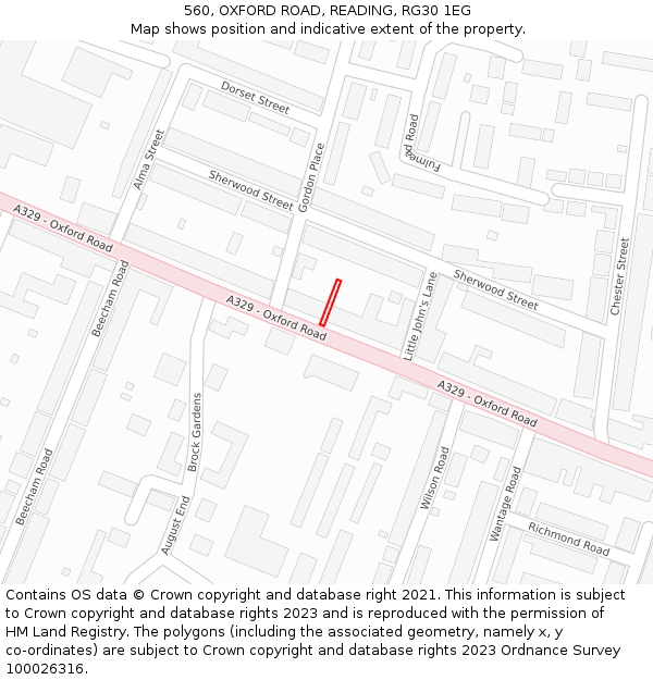 560, OXFORD ROAD, READING, RG30 1EG: Location map and indicative extent of plot