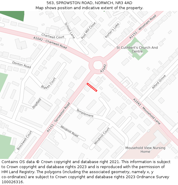 563, SPROWSTON ROAD, NORWICH, NR3 4AD: Location map and indicative extent of plot