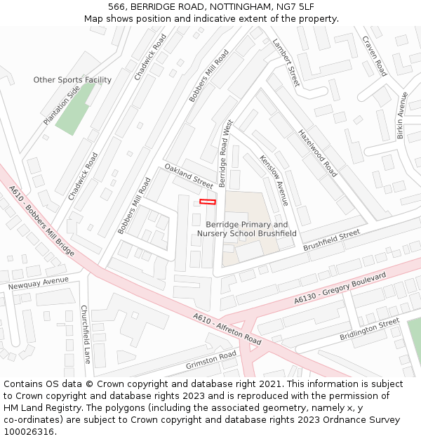 566, BERRIDGE ROAD, NOTTINGHAM, NG7 5LF: Location map and indicative extent of plot