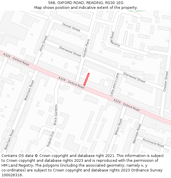 568, OXFORD ROAD, READING, RG30 1EG: Location map and indicative extent of plot