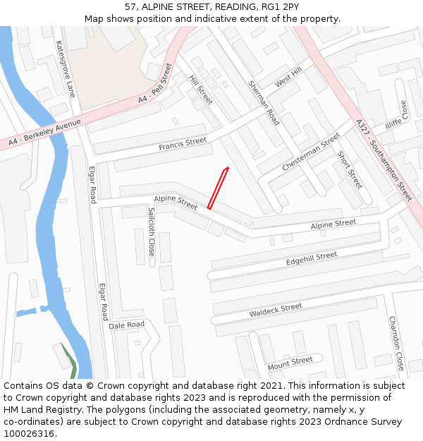 57, ALPINE STREET, READING, RG1 2PY: Location map and indicative extent of plot