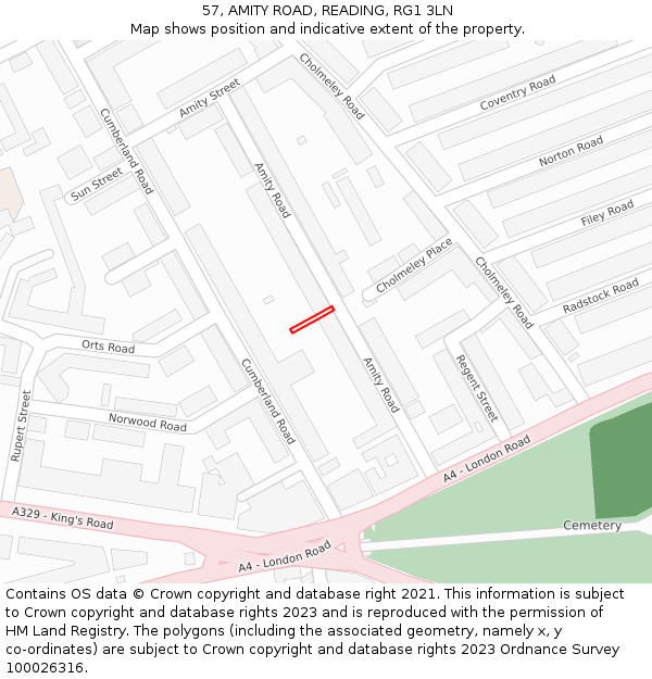 57, AMITY ROAD, READING, RG1 3LN: Location map and indicative extent of plot