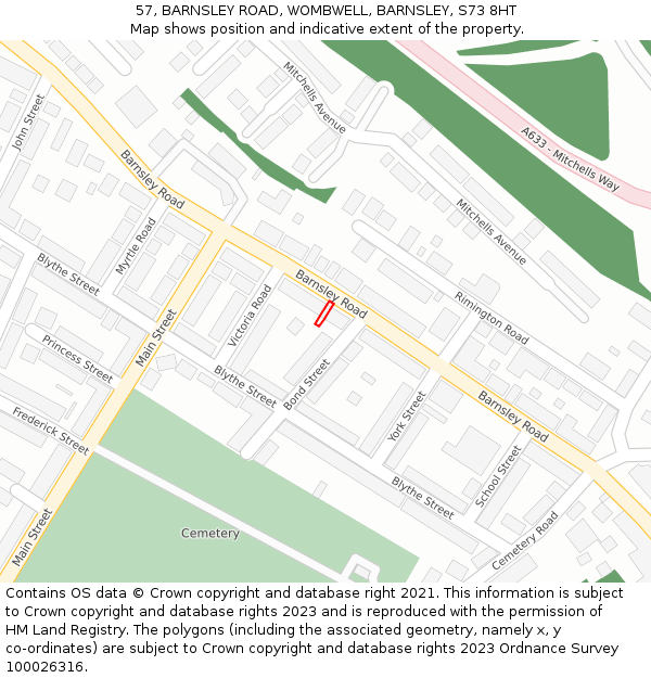 57, BARNSLEY ROAD, WOMBWELL, BARNSLEY, S73 8HT: Location map and indicative extent of plot