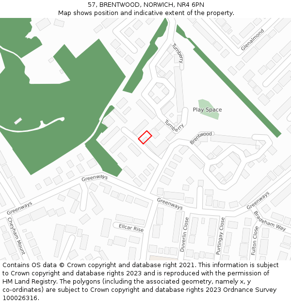 57, BRENTWOOD, NORWICH, NR4 6PN: Location map and indicative extent of plot