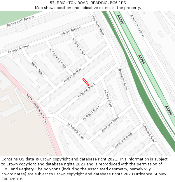 57, BRIGHTON ROAD, READING, RG6 1PS: Location map and indicative extent of plot