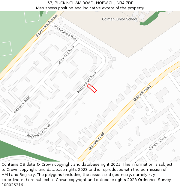 57, BUCKINGHAM ROAD, NORWICH, NR4 7DE: Location map and indicative extent of plot