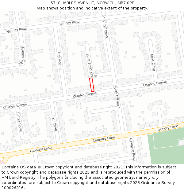 57, CHARLES AVENUE, NORWICH, NR7 0PE: Location map and indicative extent of plot