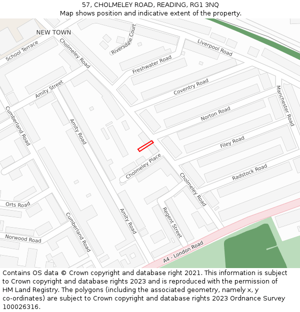 57, CHOLMELEY ROAD, READING, RG1 3NQ: Location map and indicative extent of plot