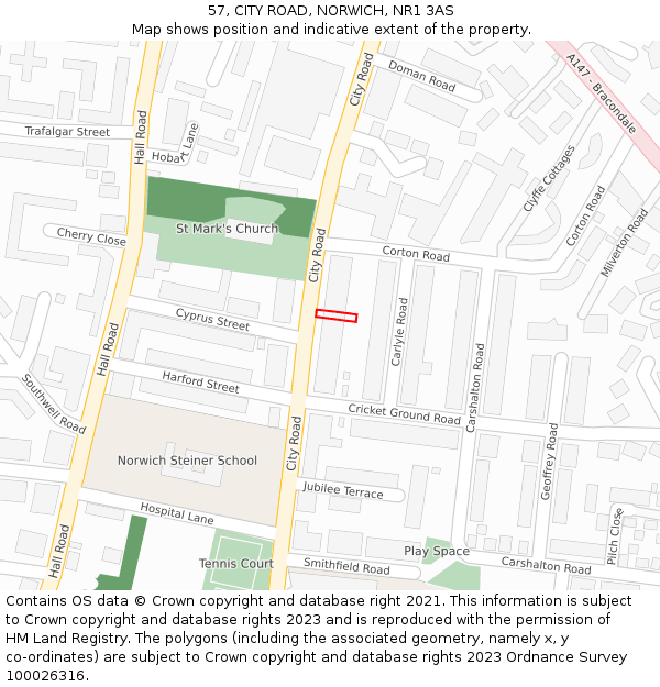 57, CITY ROAD, NORWICH, NR1 3AS: Location map and indicative extent of plot