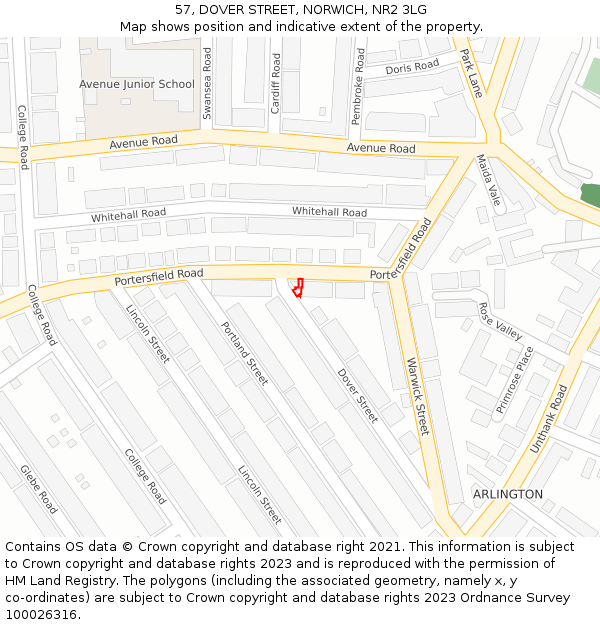 57, DOVER STREET, NORWICH, NR2 3LG: Location map and indicative extent of plot