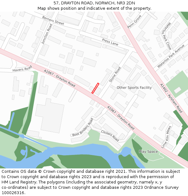 57, DRAYTON ROAD, NORWICH, NR3 2DN: Location map and indicative extent of plot