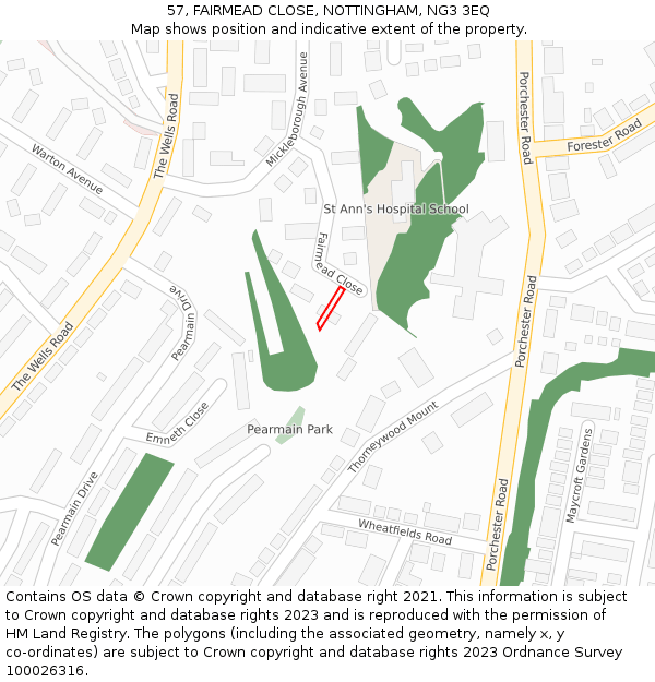 57, FAIRMEAD CLOSE, NOTTINGHAM, NG3 3EQ: Location map and indicative extent of plot