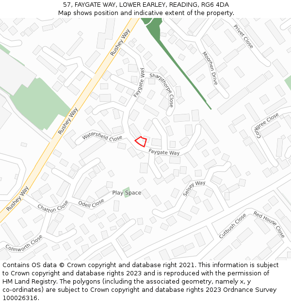 57, FAYGATE WAY, LOWER EARLEY, READING, RG6 4DA: Location map and indicative extent of plot