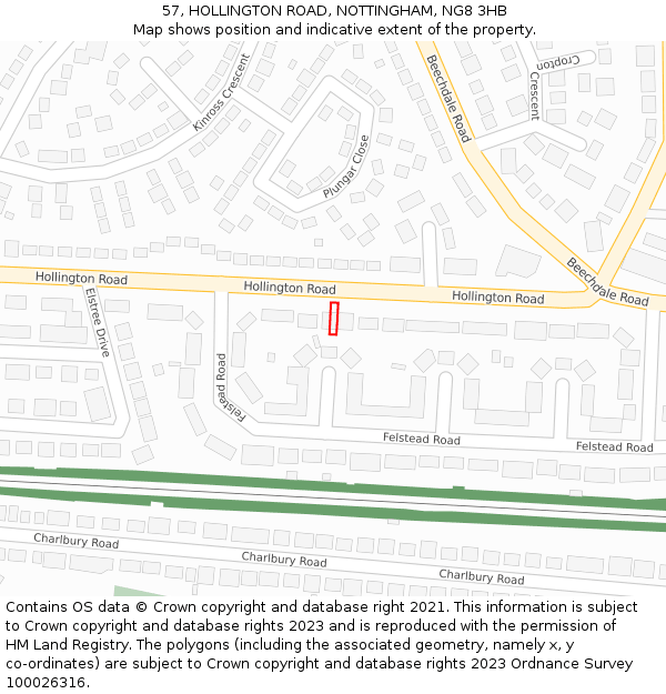 57, HOLLINGTON ROAD, NOTTINGHAM, NG8 3HB: Location map and indicative extent of plot