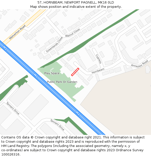 57, HORNBEAM, NEWPORT PAGNELL, MK16 0LD: Location map and indicative extent of plot