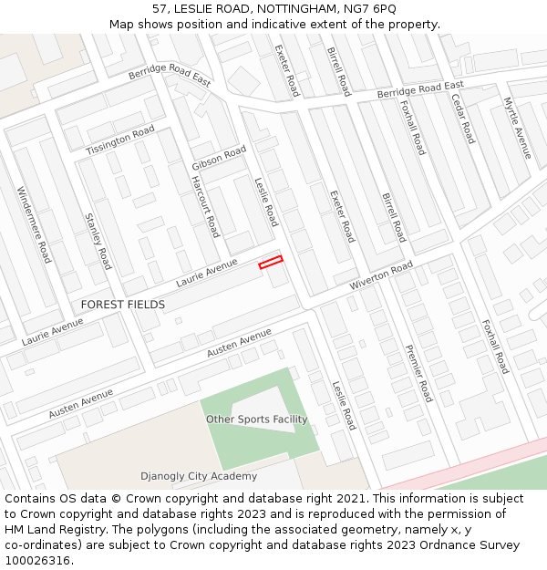 57, LESLIE ROAD, NOTTINGHAM, NG7 6PQ: Location map and indicative extent of plot