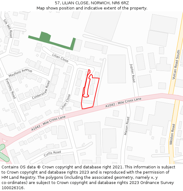 57, LILIAN CLOSE, NORWICH, NR6 6RZ: Location map and indicative extent of plot