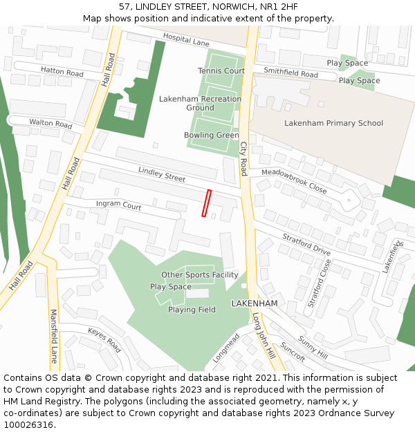 57, LINDLEY STREET, NORWICH, NR1 2HF: Location map and indicative extent of plot