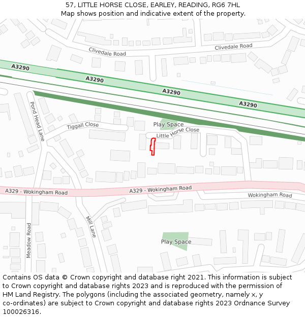 57, LITTLE HORSE CLOSE, EARLEY, READING, RG6 7HL: Location map and indicative extent of plot