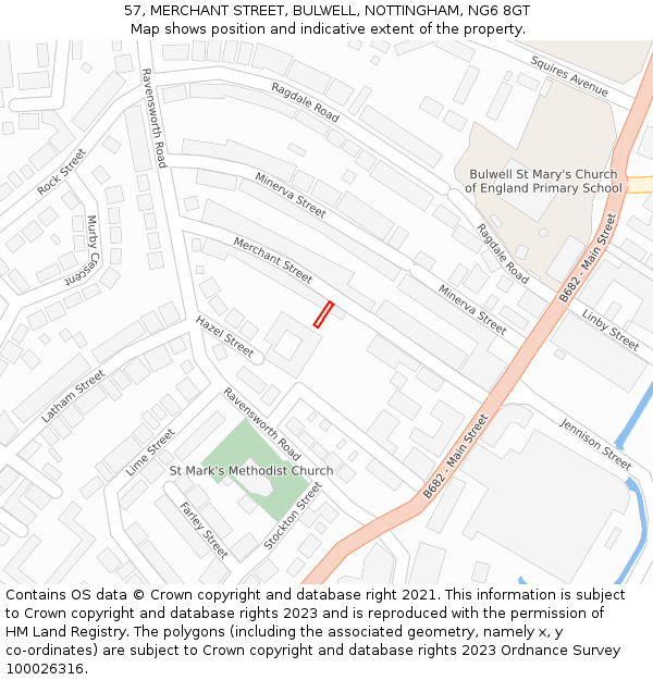 57, MERCHANT STREET, BULWELL, NOTTINGHAM, NG6 8GT: Location map and indicative extent of plot