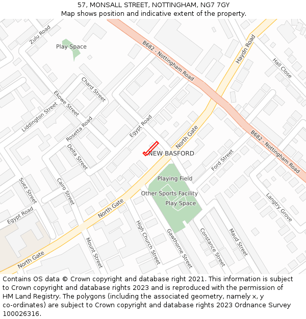 57, MONSALL STREET, NOTTINGHAM, NG7 7GY: Location map and indicative extent of plot