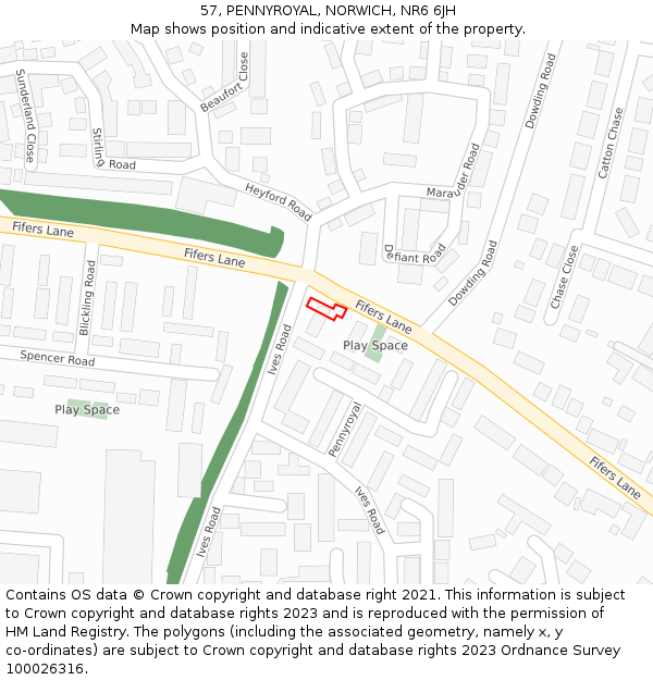 57, PENNYROYAL, NORWICH, NR6 6JH: Location map and indicative extent of plot