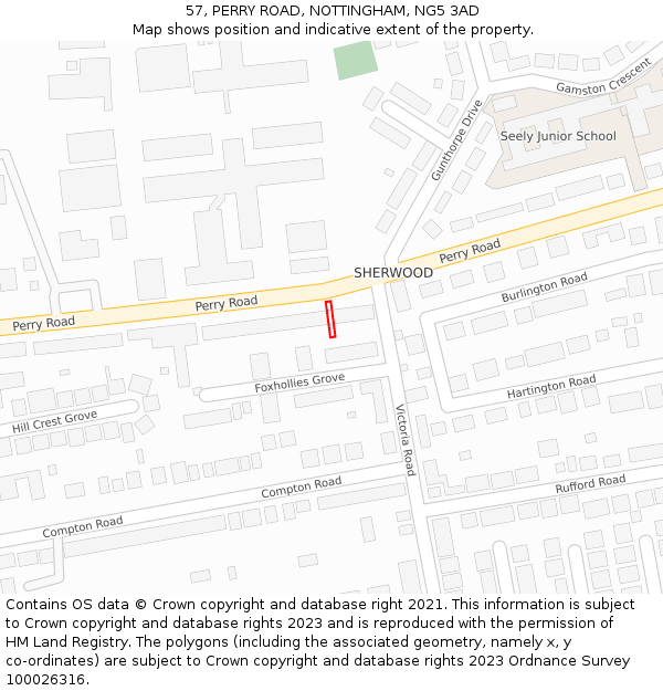 57, PERRY ROAD, NOTTINGHAM, NG5 3AD: Location map and indicative extent of plot