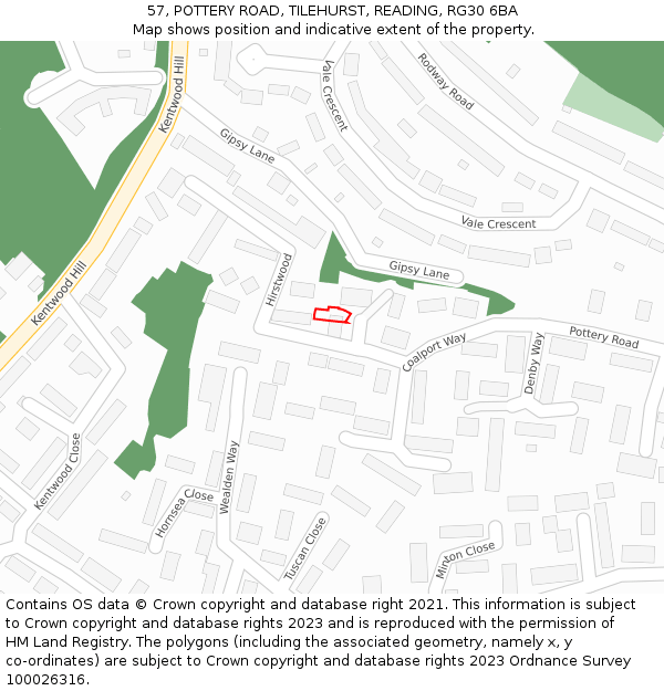57, POTTERY ROAD, TILEHURST, READING, RG30 6BA: Location map and indicative extent of plot