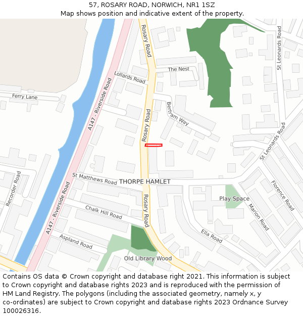 57, ROSARY ROAD, NORWICH, NR1 1SZ: Location map and indicative extent of plot