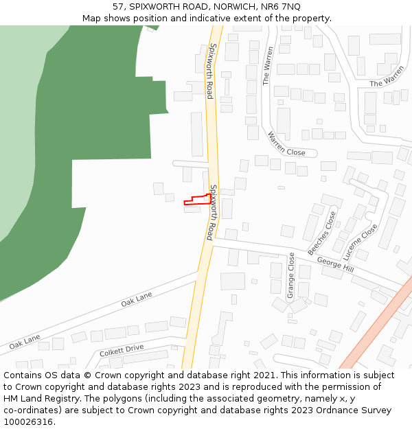 57, SPIXWORTH ROAD, NORWICH, NR6 7NQ: Location map and indicative extent of plot