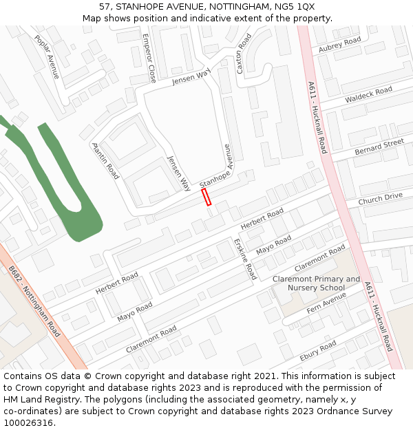 57, STANHOPE AVENUE, NOTTINGHAM, NG5 1QX: Location map and indicative extent of plot