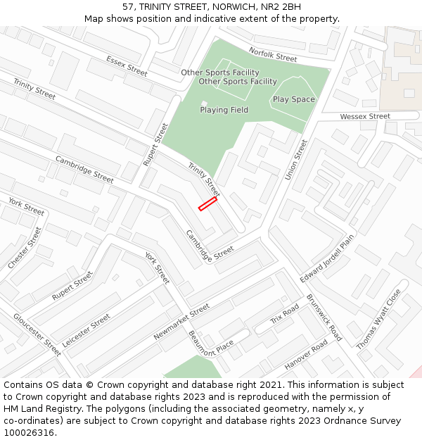 57, TRINITY STREET, NORWICH, NR2 2BH: Location map and indicative extent of plot