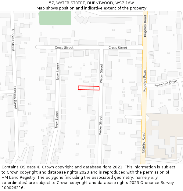 57, WATER STREET, BURNTWOOD, WS7 1AW: Location map and indicative extent of plot