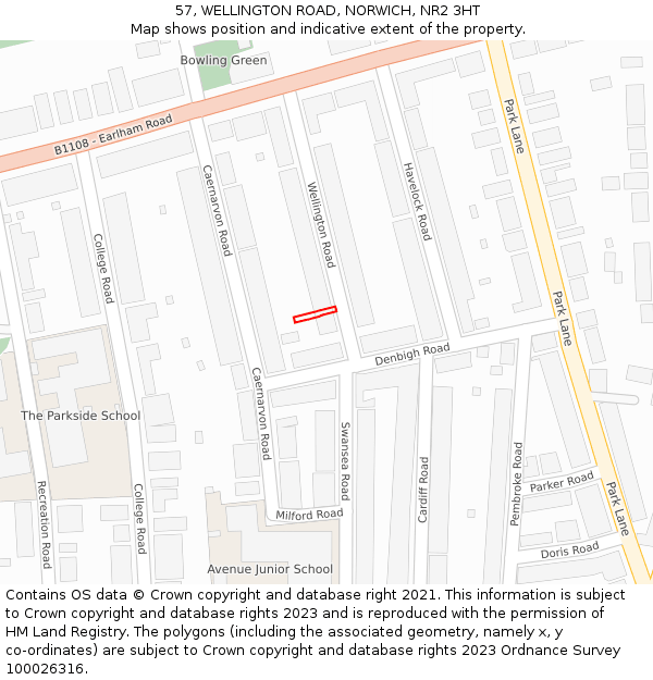 57, WELLINGTON ROAD, NORWICH, NR2 3HT: Location map and indicative extent of plot