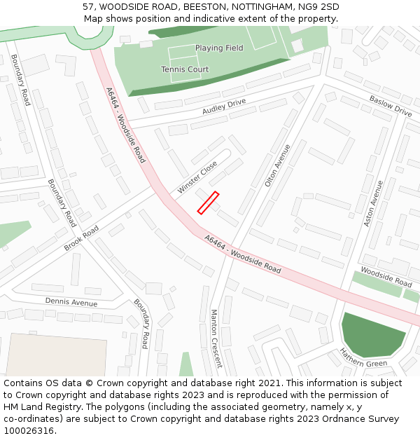 57, WOODSIDE ROAD, BEESTON, NOTTINGHAM, NG9 2SD: Location map and indicative extent of plot