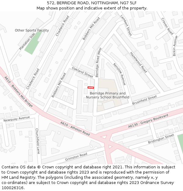 572, BERRIDGE ROAD, NOTTINGHAM, NG7 5LF: Location map and indicative extent of plot